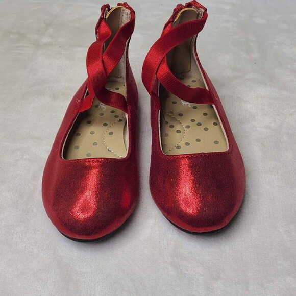 Cat & Jack Trinity Slip On Flats Girls Sz 6 Red Glitter Elastic Straps Zip Back - Picture 11 of 11